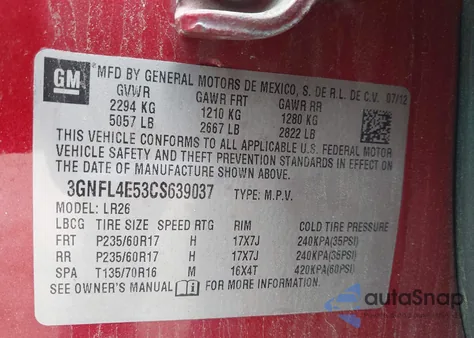 2012 Chevrolet Captiva Sport Ltz из США, поврежденный, VIN 3GNFL4E53CS639037